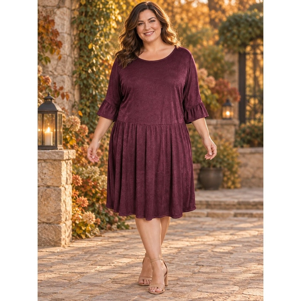 31. ASOS Curve Burgundy Metallic Ruffle Sleeve Drop Waist Dress Plus Size 24
